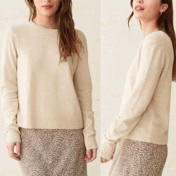 Jenni Kayne Sweaters - JENNI KAYNE Everyday Slim Wool Cashmere Blend Sweater in Neutrals Size S